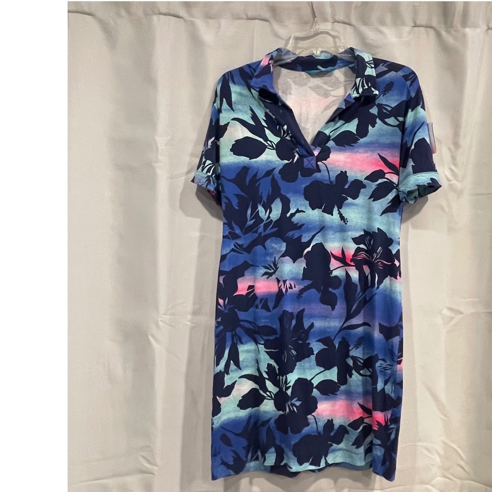 Tori Richard Honolulu Womens Blue Floral Tropical Polo Shift Dress Small 7437 - Picture 1 of 6